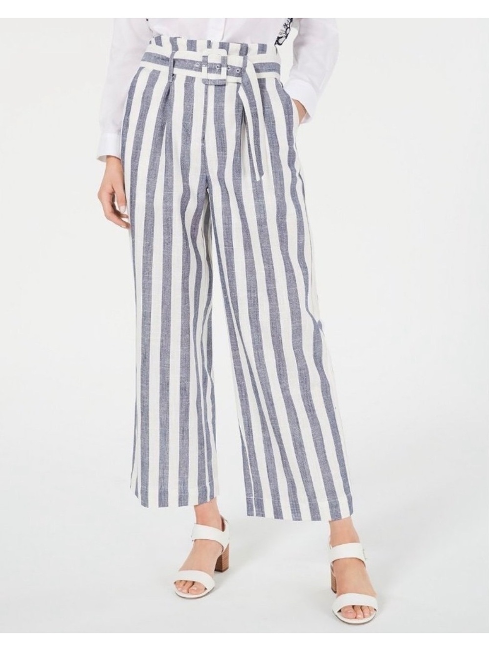 J.O.A. Blue and White Striped Wide Leg Pants